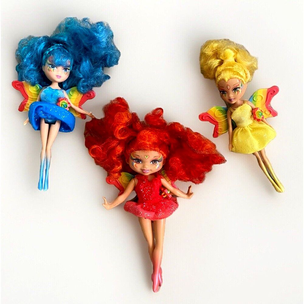 VHTF RARE Barbie Fairytopia Magic Rainbow‎ Fairy Doll Set Red Yellow Blue Tooth